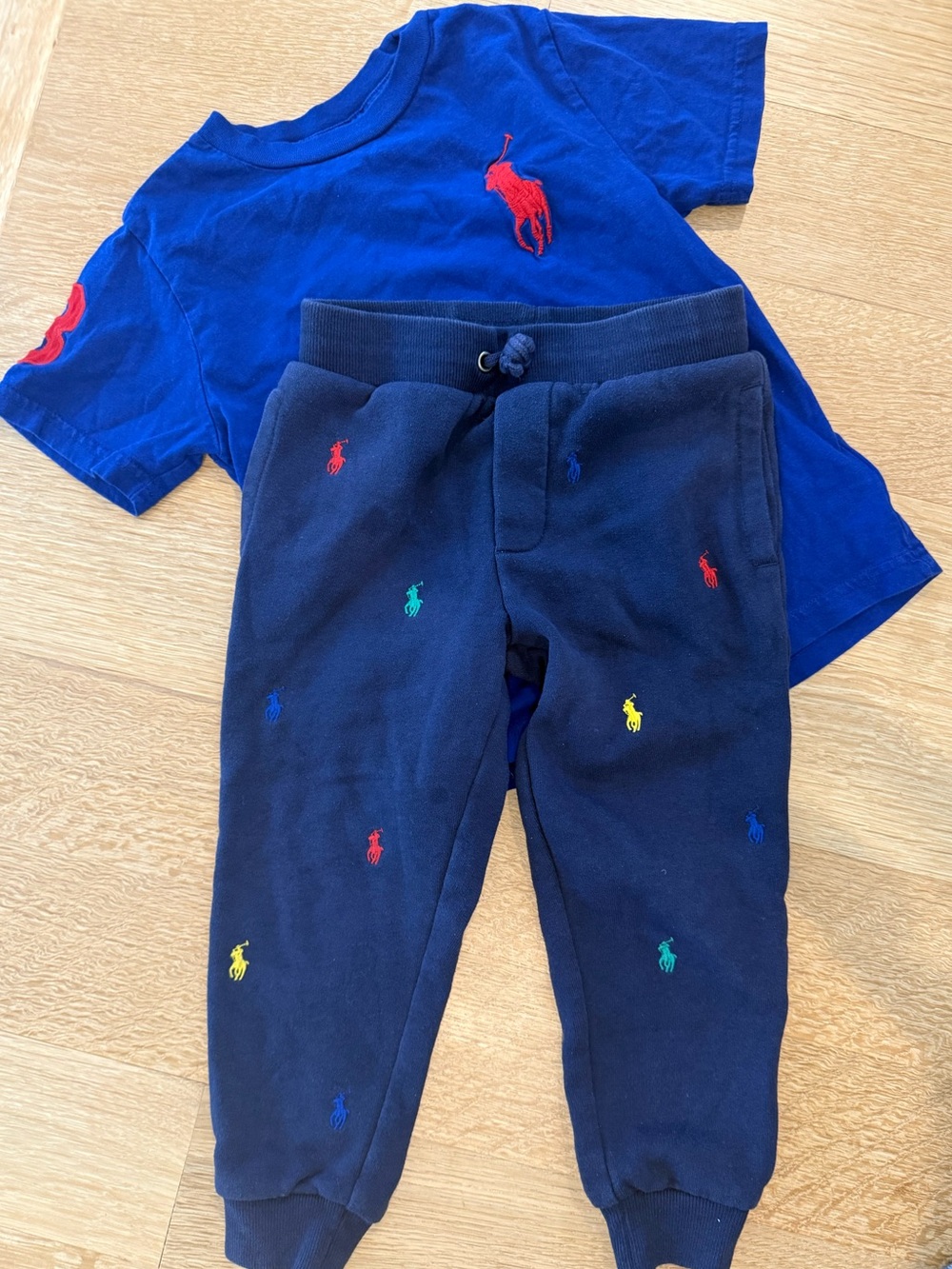 Polo by Ralph Lauren Navy Jogger Sweatpants with Multicolor Logos & Tee Set 4T
